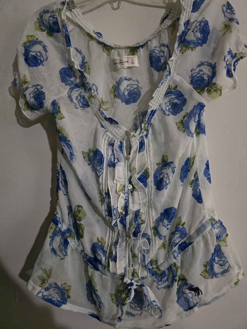 Abercrombie & Fitch White Blouse with Blue Greens  Floral Print